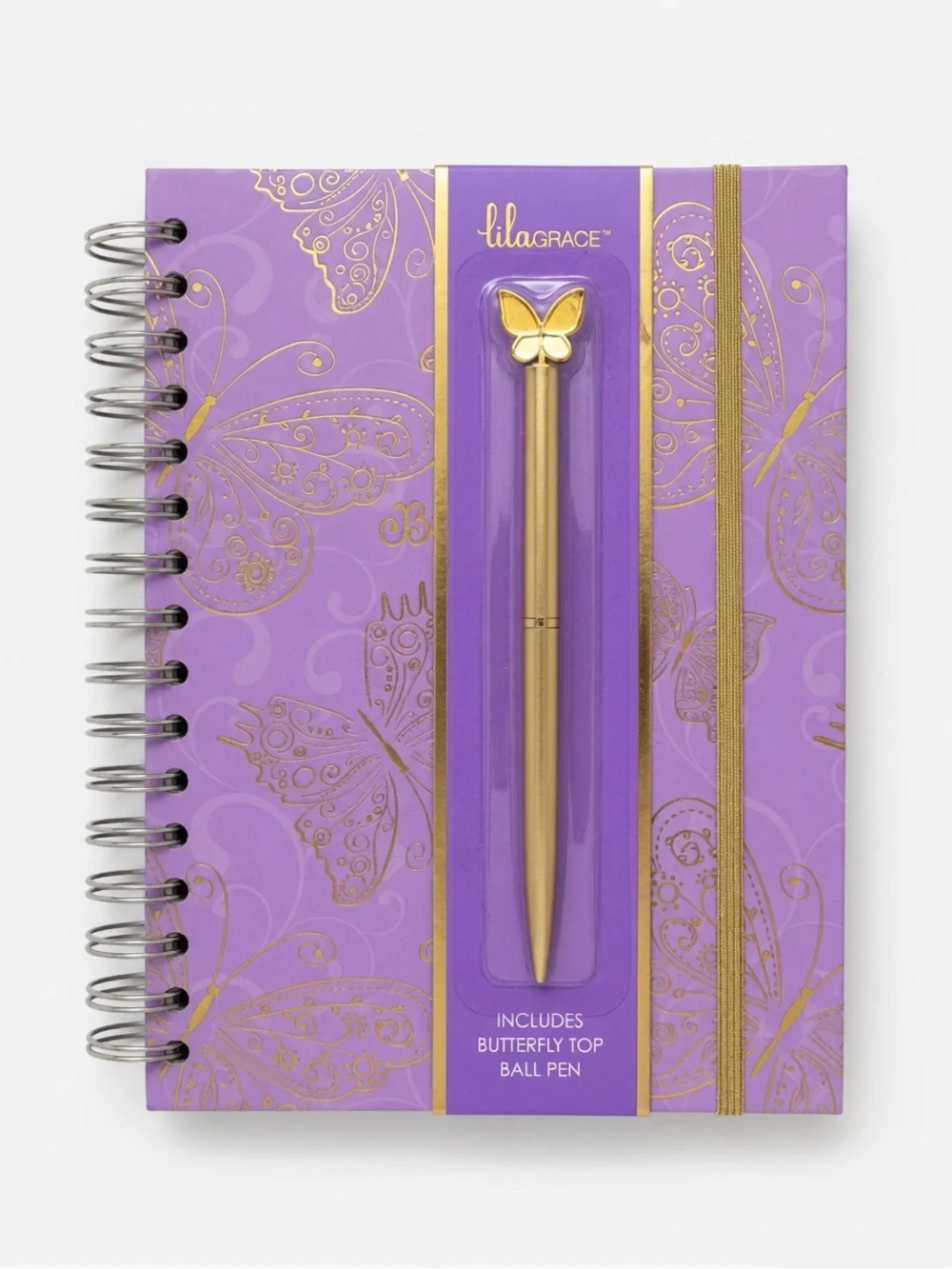 golden butterflies purple journal pen set